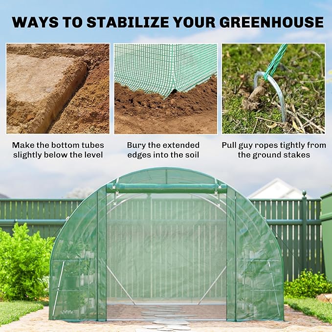 Outsunny 10'x11'x6' Walk-in Tunnel Greenhouse with Shelves, Mesh Door and Windows, Hoop House Greenhouse with PE Cover, Outdoor Green House for Patio Lawn Garden, Green