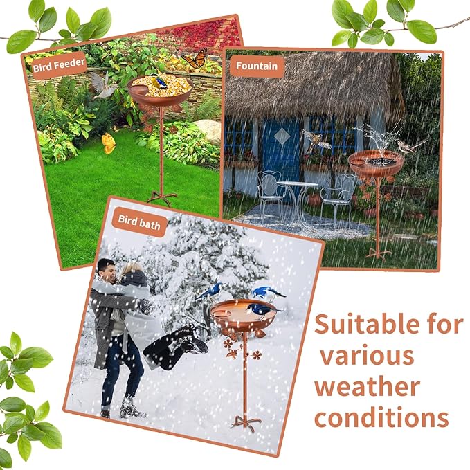 Metal Bird Bath for Outdoors Garden Birdbath Bowl, 39.6" Height Bird Feeders for Outside with 5 Prongs Base Stake, Standing Birdfeeders for Yard Lawn Decor (Vintage Copper-2-in-1)