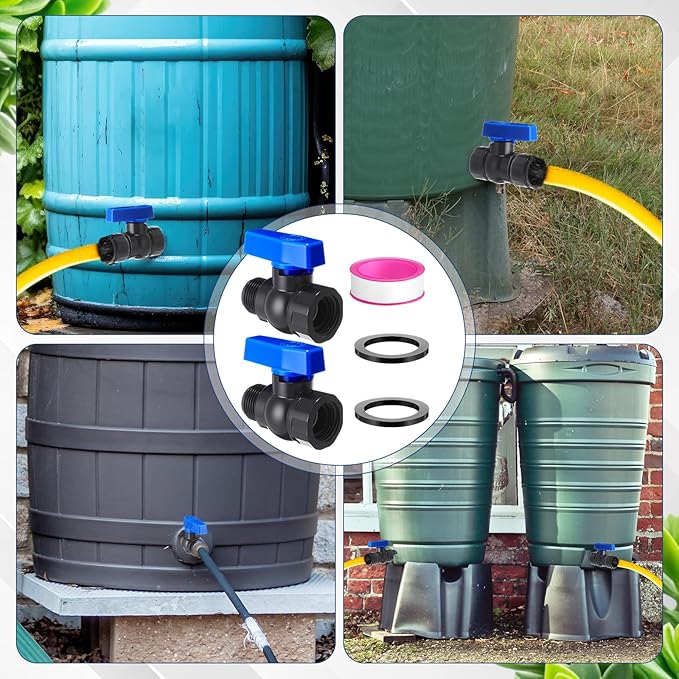 12 Packs Rain Barrel Spigot Kit 3/4" GHT Heavy Duty Plastic Garden Hose Shut Off Ball Valve Water Garden Hose Connector for Rain Barrels Telescopic Water Pipe(PVC Valve)