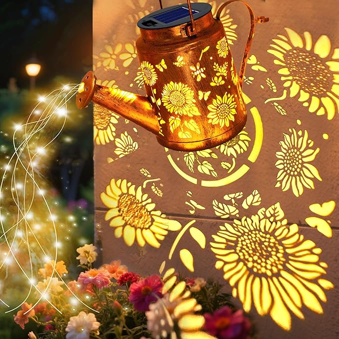VOOKRY Solar Lights Outdoor Waterproof, Sunflower Metal Solar Watering Can Lights, Gifts for Women Mom Mother's Day, Hanging Lantern Decorative Garden Decor Yard Light for Outside Patio Lawn Porch