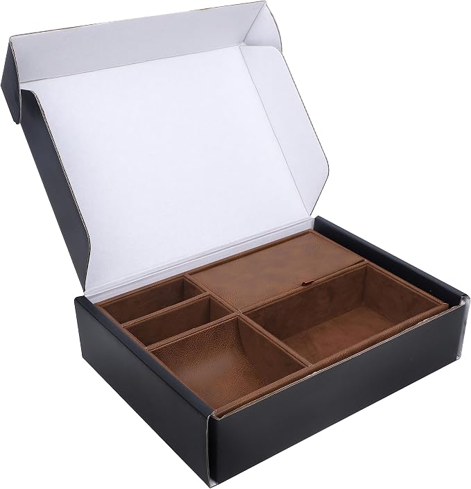 Zcaukya Men's Valet Tray, 5 Compartments, Brown