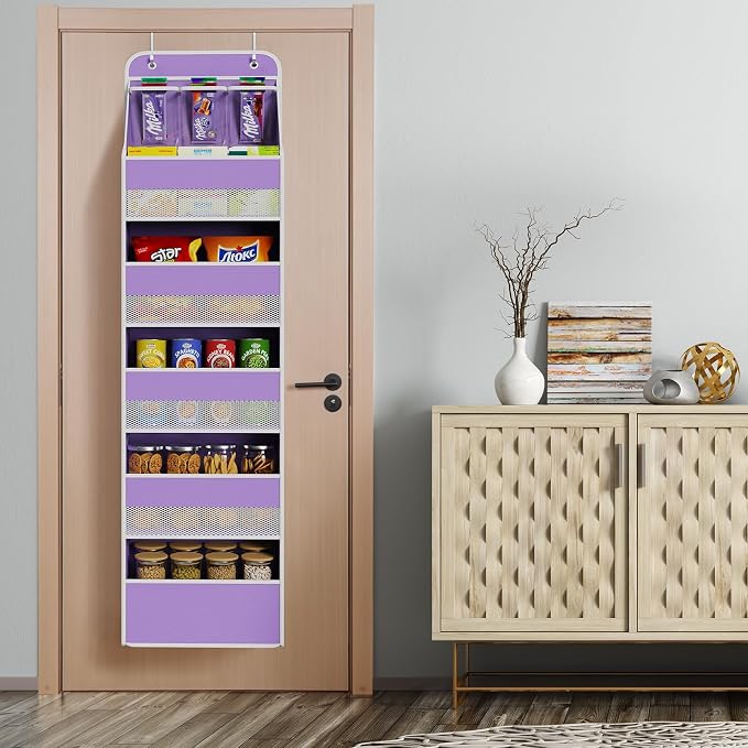 Univivi Fabric Over the Door Organizer for Baby Nursery, Purple, 6-Shelf
