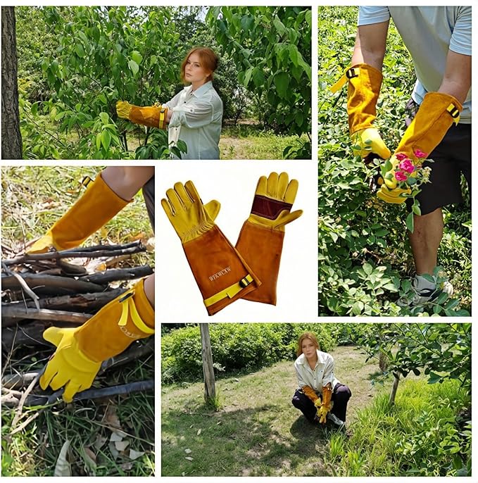 Gardening Gloves for Rose and Cactus Handling,Cow Leather Garden Gloves Thorn Proof,Gardening Gifts for Womens/Mens