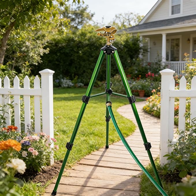LIULO TOOL Large Impact Sprinkler on Tripod Base, Heavy Duty Zinc Alloy Sprinkler for Yard with Adjustable Head and Extendable Tripod, 360 Full Coverage Irrigation Tool for Lawn Garden