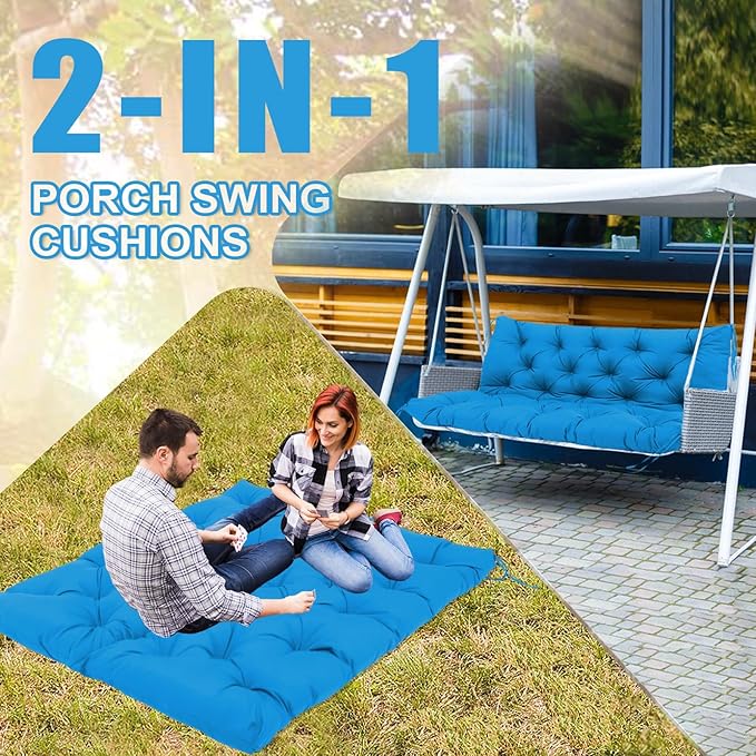 Premium 5" Thick Waterproof Porch Swing Cushions Sturdy Durable 3 Seat Replacement Outdoor Swing Cushions with Backrest&Ties Bench Cushion for Outdoor Furniture Backyard Patio Garden