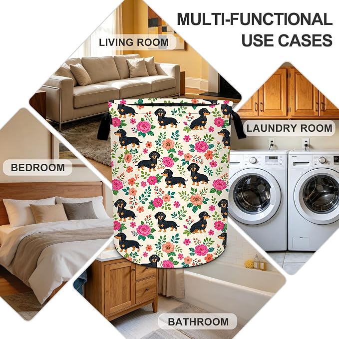Dog Laundry Basket Collapsible Oxford Laundry Hamper Clothes Storage Bin with Handles for Bedroom Bathroom Laundry Room 19.6 x 15.7 Inches