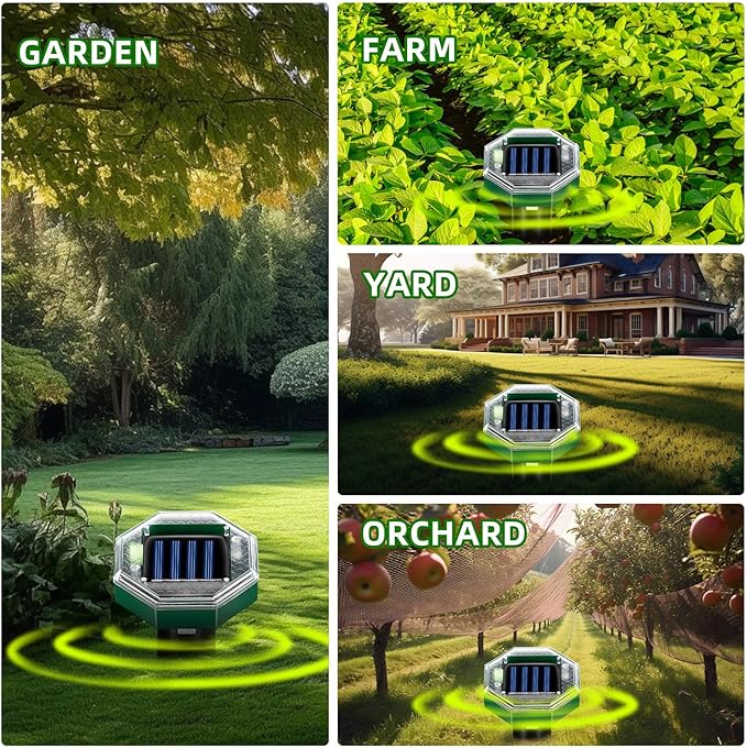 Mole Repellent Solar Powered Gopher Snake Repellent for Yard Lawn Garden, IP65 Waterproof Ultrasonic Deterrent Stakes Get Rid for Vole, Groundhog, Squirrel, Rat, Mice, Rodent, Skunk Repellent, 8 Pack