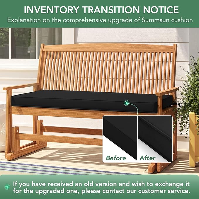 Summsun Outdoor Bench Cushion: Waterproof and Fade Resistant Patio Furniture Cushions - Non-Slip Bench Pad Cushion with Removable Cover for Garden Swing Porch Sofa Settee, 59 x 18 Inch, Black