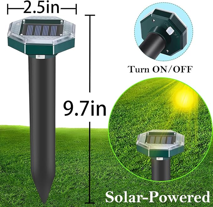 10 Pack Mole Repellent Solar Powered Snake Repellent for Yard- Ultrasonic Pest Repeller Gopher Rodent Rat Mouse Groundhog Skunk Chipmunk Vole Remover for Lawns Garden Yard Outside(10)
