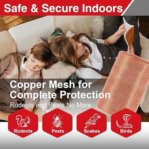 5 Inch×150 ft Copper Mesh Rodent Control Kit, 100% Pure Copper Roll for Professional Pest Barrier and Hole Blocking, Ideal for Large Garden and Extensive Home Sealing, with Scissors, Gloves, Trowel