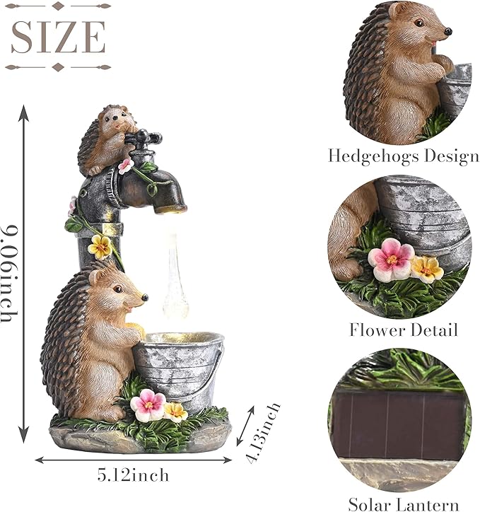 TERESA'S COLLECTIONS Garden Decor, Set of 2 Cute Hedgehogs and Faucet Garden Decor, Waterproof Resin Garden Statue, Hedgehogs Gift, Garden Gift for Women Mom, Indoor/Outdoor