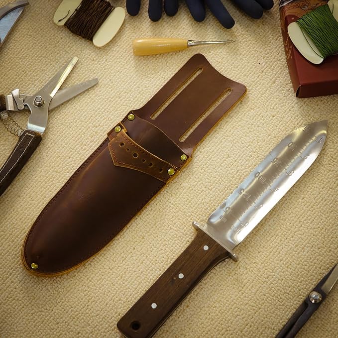 Tourbon Leather Garden Pruning Shears Folding Saw Double Holster Gardening Soil Knife Sheath Pouch Multipurpose Tool Holder for Belt, Brown