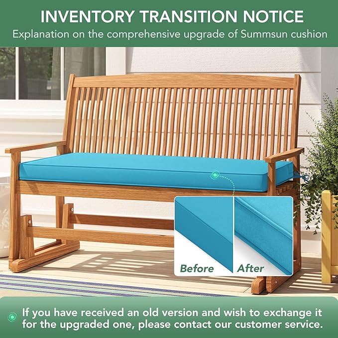 Summsun Outdoor Bench Cushion: Waterproof and Fade Resistant Patio Furniture Cushions - Non-Slip Bench Pad Cushion with Removable Cover for Garden Swing Porch Sofa Settee, 45 x 18 Inch, Teal