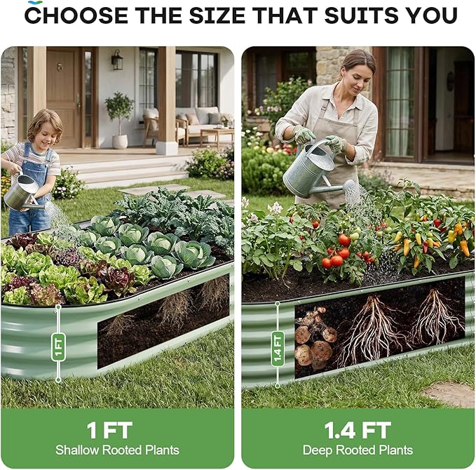 Galvanized Raised Garden Beds Outdoor, 6x3x1ft Oval Metal Raised Beds for Gardening, Rust-Resistant Garden Planter Box for Planting Vegetables, Flowers, Fruits in Backyard(Avocado Green)