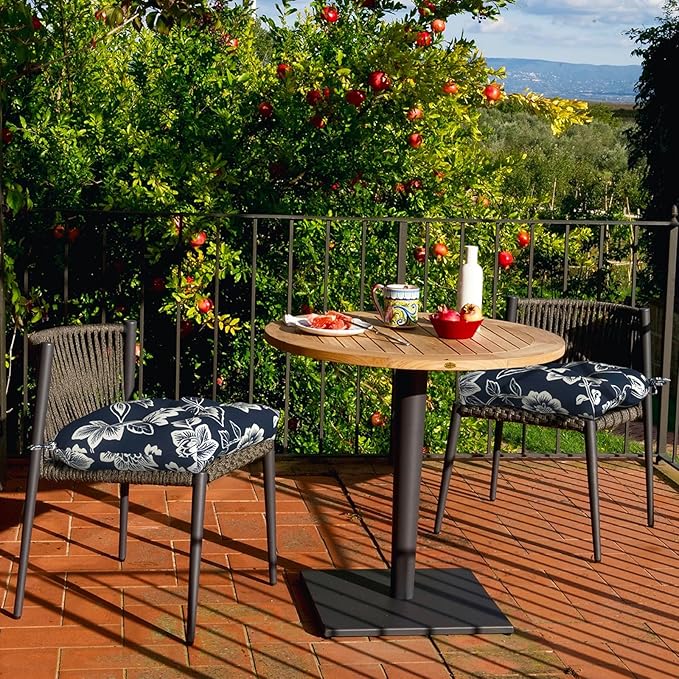 DYTXIII Set of 2 Outdoor Chair Cushions 19"x19"x4", Water Repellent Tufted Patio Seat Cushions with Ties, Thick Replacement Pads for Wicker Dining Chairs, Patio Furniture, Vines Navy