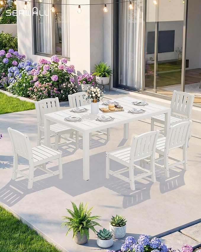 SERWALL Outdoor Dining Chairs Set of 2, All-Weather HDPE Patio Armless Chairs, White