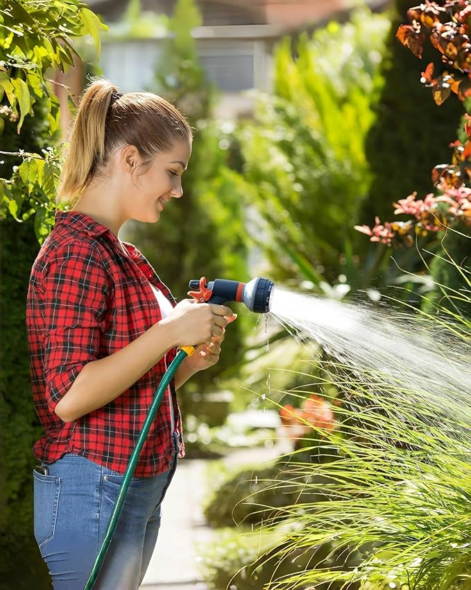 Garden Hose Nozzle, New Upgraded Version High-Pressure 8 Spray Patterns Adjustable Hose Sprayer Nozzle, ABS Slip Resistant, Water Hose Nozzle for Plant Watering, Car Wash, Showering Pets-2Pack