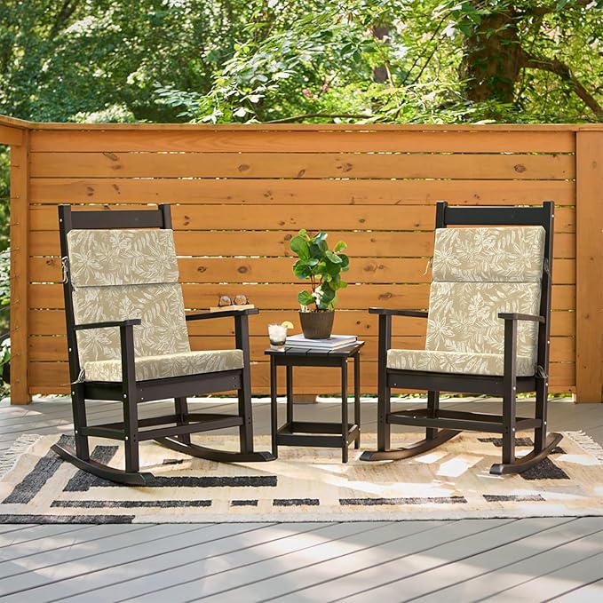 DYTXIII Outdoor High Back Chair Cushions Set of 2, 44"x22" Water Repellent Patio Seat Cushions with Elastic Sponge, All Weather Chair Pads for Rocking, Dining Chairs, Patio Furniture - Tropical Oat