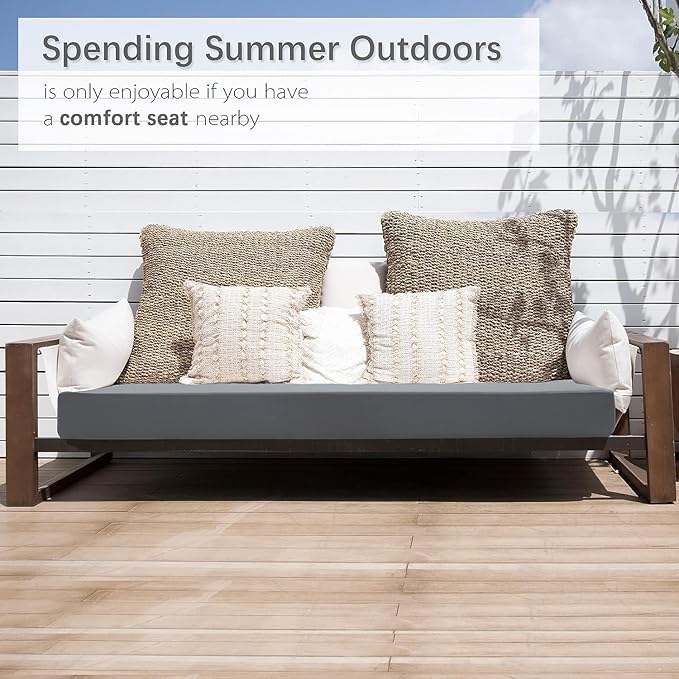 Favoyard Outdoor Bench Cushion 59 x 18 Inch Waterproof Patio Furniture Cushions 3-Year Color Fastness Garden Sofa Settee Couch Swing Pads with Handle and Attach Ties, Dark Gray