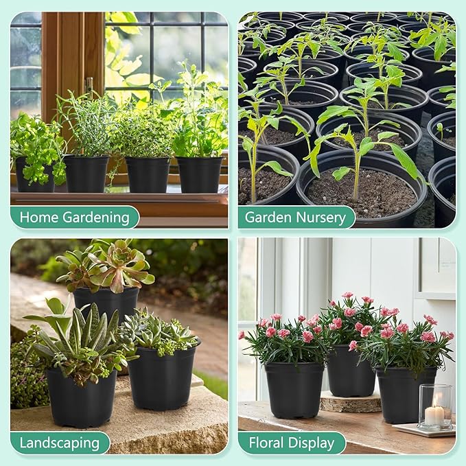 120 Packs 5 Inch Plant Nursery Pots, Plastic Seeds Starter Pots with Drainage Holes, Germination Soft Flower Plant Container for Succulents Seedling Cutting Transplanting (120, 5 Inch)
