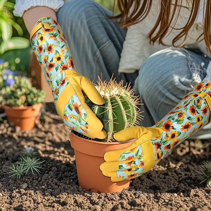 Trifabricy Gardening Gloves for Women, Leather Long Garden Gloves with Grip, Thorn-Proof Puncture-Resistant Work Gloves