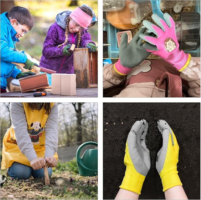 3 Pairs Kids Gardening Gloves, Toddler Work Gloves, Kids Garden Gloves, Children Rubber Coated Gardening Gloves