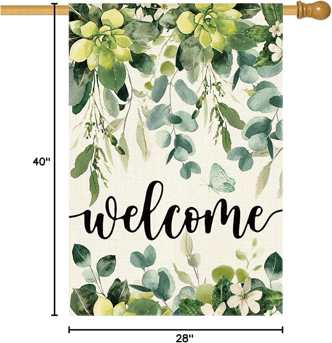 AVOIN colorlife Spring Eucalyptus Flowers House Flag 28 x 40 Inch Double Sided, Seasonal Welcome Yard Outdoor Flag