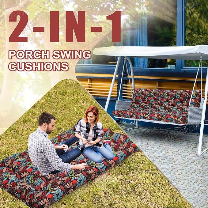 Extra Thick 5" Waterproof Porch Swing Cushions Outdoor 60 inch Swing Cushions 3 Seater Replacement with Backrest and Ties for Outdoor Furniture Patio Bench Garden (Flower01)