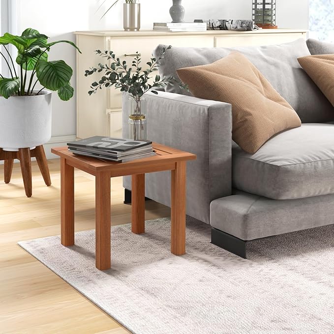 Giantex Hardwood Outdoor Side Table Set of 2 - All-Weather Patio Square End Table with Slatted Tabletop, Small Coffee Bistro Table for Outdoor, Indoor, Garden, Poolside and Balcony, Natural (2)