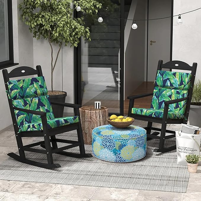 DYTXIII Outdoor High Back Chair Cushions Set of 2, 44"x22" Water Repellent Patio Seat Cushions with Elastic Sponge, All Weather Chair Pads for Rocking, Dining Chairs, Patio Furniture - Hanalei Lagoon