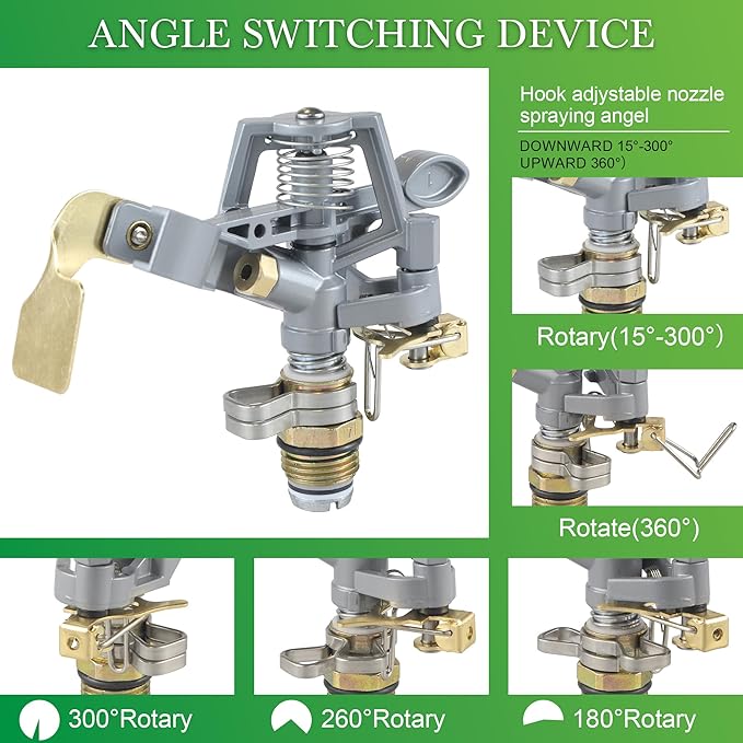 Sprinklers for Yard with Metal Base, Heavy Duty Sprinklers 360 Degree Rotating, Adjustable Zinc Alloy Sprinkler for Yard, Garden, Lawn and Large Areas