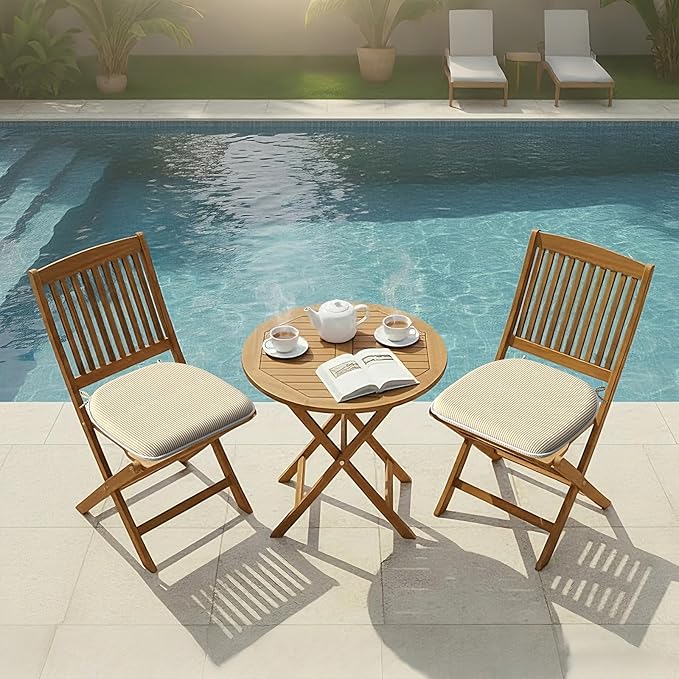 DYTXIII Set of 2 Outdoor Chair Cushions with Ties,Water Repellent Patio Chair Pads 17"x 16" for Outdoor Furniture,Round Corner Seat Cushions for Garden Yard Kitchen Stripe Beige