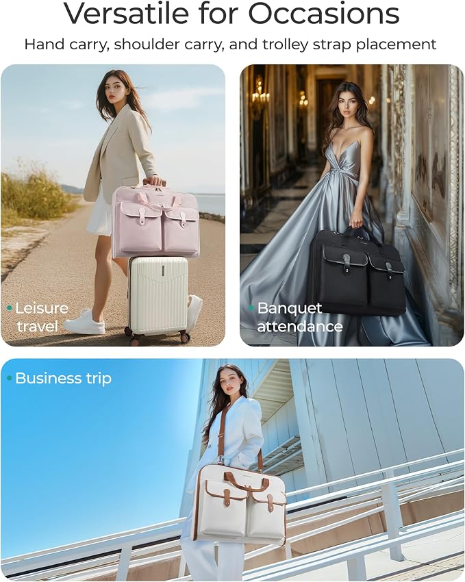 BAGSMART Large Garment Bags for Travel, Carry on Garment Bags for Hanging Clothes, Travel Suit Bag for Shirts Dresses Coats, Black