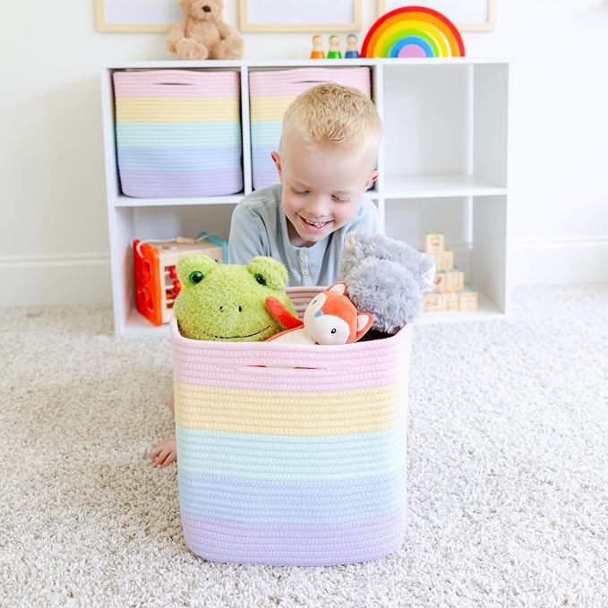 NaturalCozy Storage Cubes 11 Inch Cotton Rope Woven Baskets for Organizing, 3-Pack | Cube Storage Bin | Square Storage Baskets for Shelves Organizer, Classroom, Kids Toy Bins, Closet, Baby Nursery