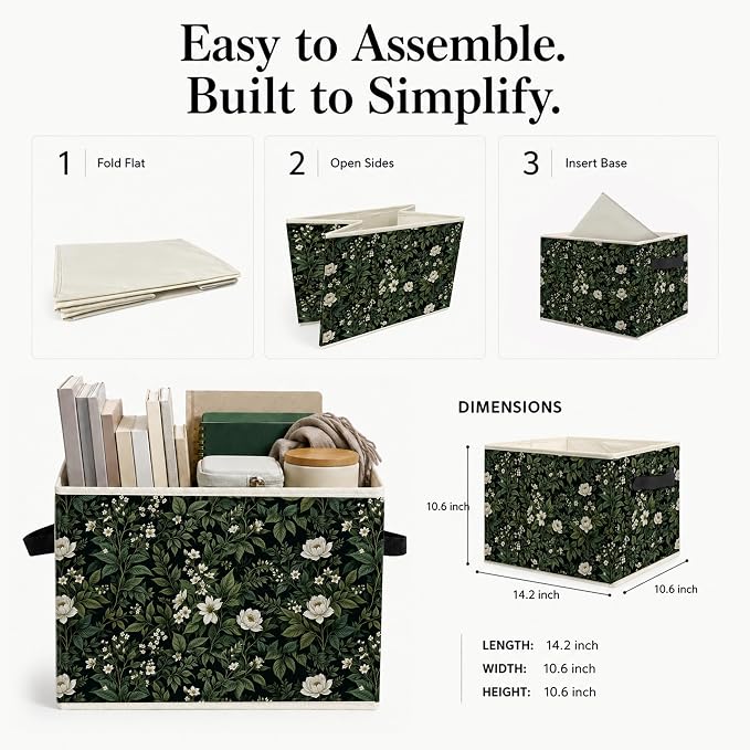 Dark Green Botanical Storage Bins Box with Handles