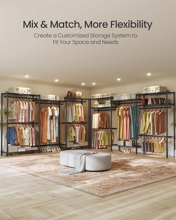 SONGMICS Closet Organizers and Storage, Clothes Rack with Shelves