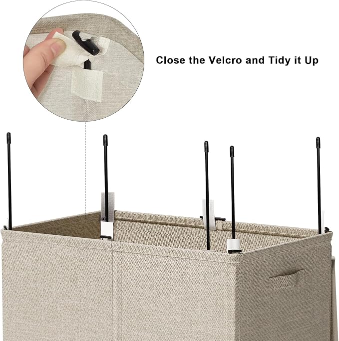 WOWLIVE 154L Double Laundry Hamper 2 Section with Lid and Removable Bags | Divided Laundry Basket, Large Dirty Clothes Hamper with Handle, Collapsible Laundry Storage for Dorm Room, College, Wheat