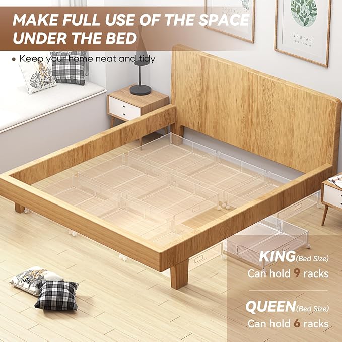 PHINOX Under Bed Storage with Wheels & Handle,Metal,Large,4 Pack,White