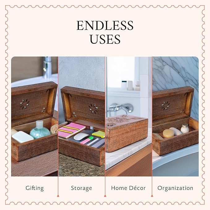 Mela Artisans Serena Mango Wood Storage Box - Medium Burnt, 9x6 in