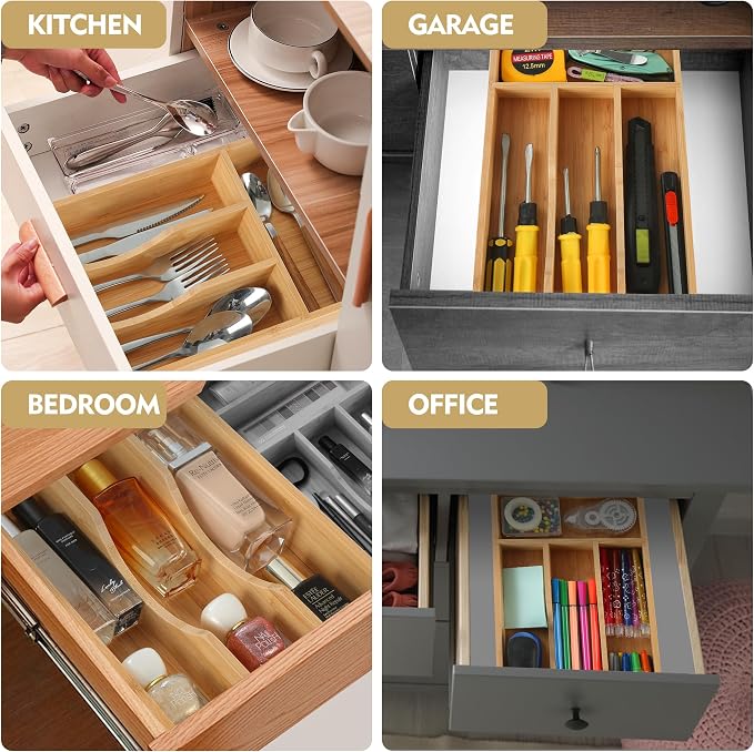 Bamboo Kitchen Drawer Organizer,7 Inch Silverware Utensil Holder Small