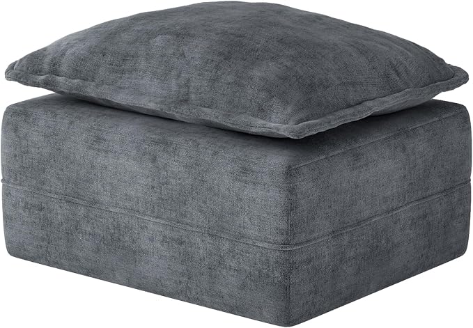 Hobestluk Cloud Memory Foam Ottoman, Removable Cover Footrest, Blue Grey