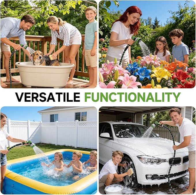 Garden Hose 25ft Flexible Non-Expandable Water Hose Ultra Lightweight Kink-Free Leak-Proof Durable & Abrasion-Resistant with 3/4" Brass Fittings for Patio Yard RV and Outdoor Use