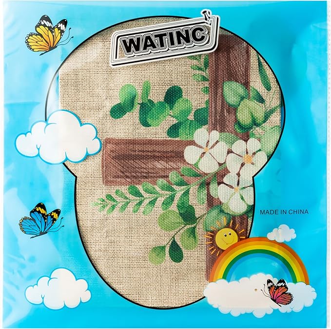 WATINC Spring Summer Eucalyptus Christian Cross Linen Garden Flag- 12 x 18 Inch Easter Religious Yard Flag for Outside, Double Sided House Outdoor Decoration for Porch Lawn Pathway (Green)