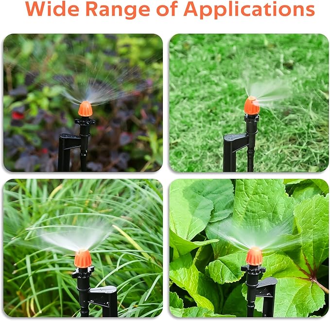 180 Degree Irrigation Sprinkler Heads: Micro Sprinkler Nozzle on 12 Inch Stake with 1/4" Tubing - Drip Spray Emitters for Garden Irrigation System (20 Pack)