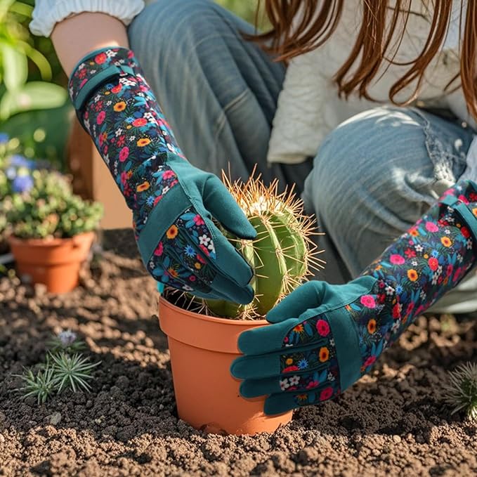 Trifabricy Gardening Gloves for Women, Leather Long Garden Gloves with Grip, Thorn-Proof Puncture-Resistant Work Gloves