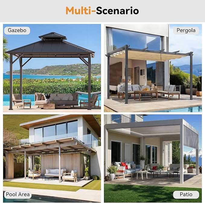 Covered Outdoor Gazebo Curtain Replacement Universal 4-Panel Sidewalls 8' x 8', Outdoor Gazebo Privacy Curtains with Zipper, Replacement for Outdoor, Patio Canopy, Garden and Backyard (Curtain Only)