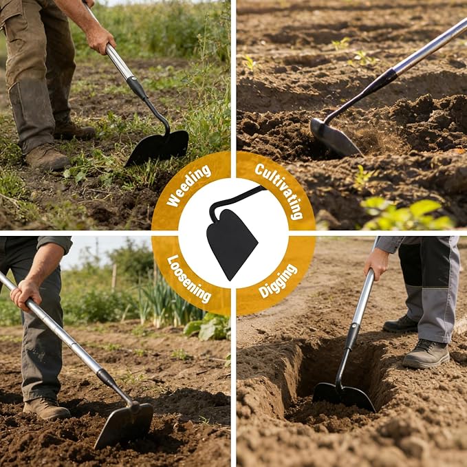 Garden Hoe Tool, 80 Inches Stainless Steel Long Handle Hoe Garden Tool, Garden Hoe for Weeding with 7-inch Wide Welded Blade, Garden Hoes for Weeding, Cultivating, Digging, Loosening, and Planting