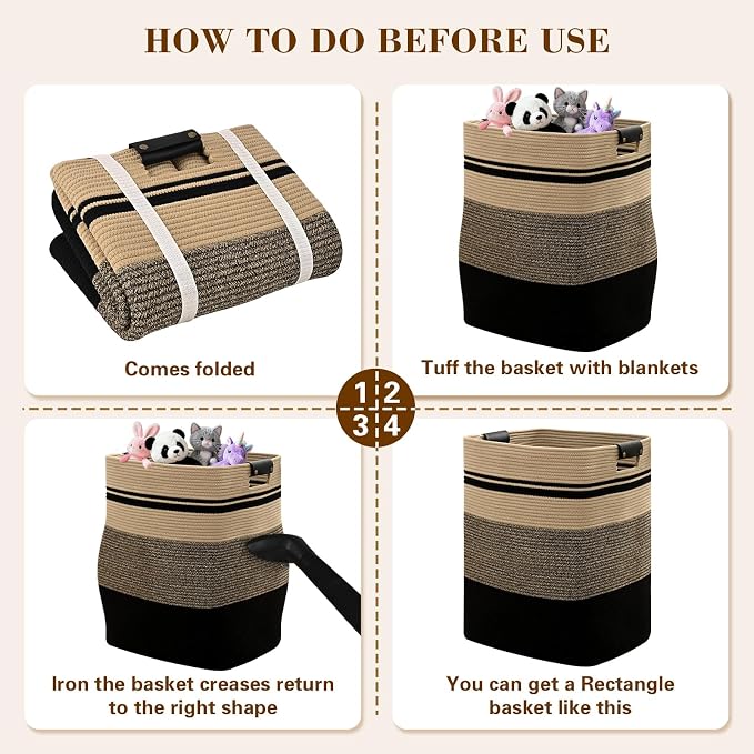 Laundry Hamper, 75L Tall Laundry Basket with Leather Handles, Rectangle Large Clothes Hamper for Organizing, Cotton Woven Laundry Baskets Storage Hampers for Bedroom, Nursery, Living Room