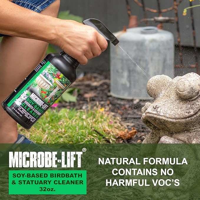 Microbe-Lift Soy-Based Birdbath & Statuary Cleaner – 32 Oz – Safe for Birds – Cleans Garden Statues, Stone, Brick & Sculptures – Natural, Non-Toxic Formula
