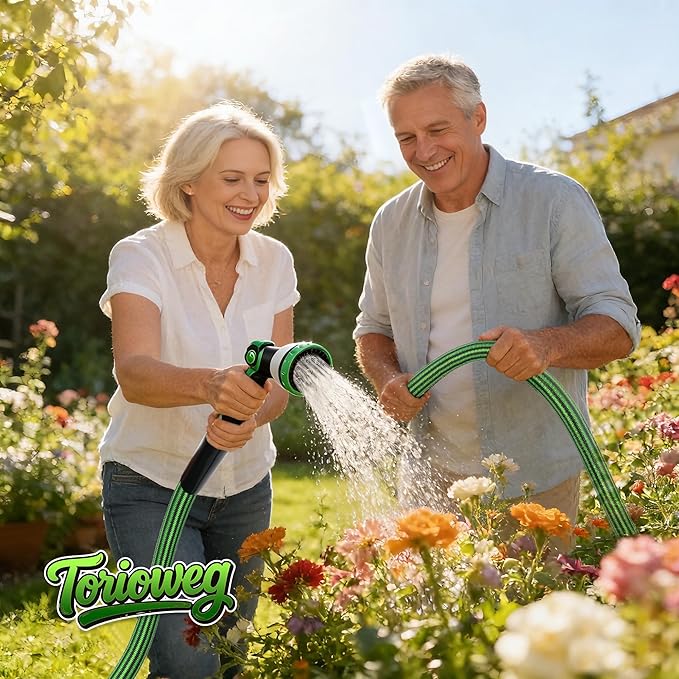 Garden Hose 25 FT-Triple-layer pipe, Heavy Duty Water Hose with solid Aluminum Fittings, Ultra-Lightweight and Flexible, Abrasion-Resistant, Rust-Resistant,Watering and Cleaning for Outdoor